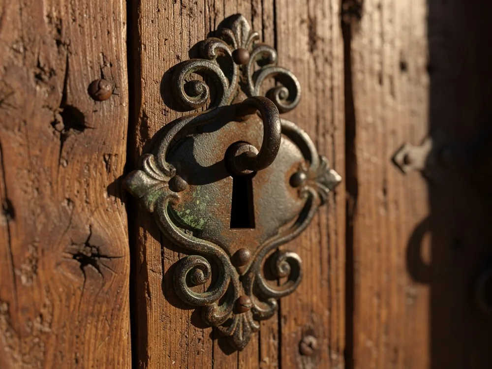 Serrure ancienne sur une porte de maison catalane à Perpignan
